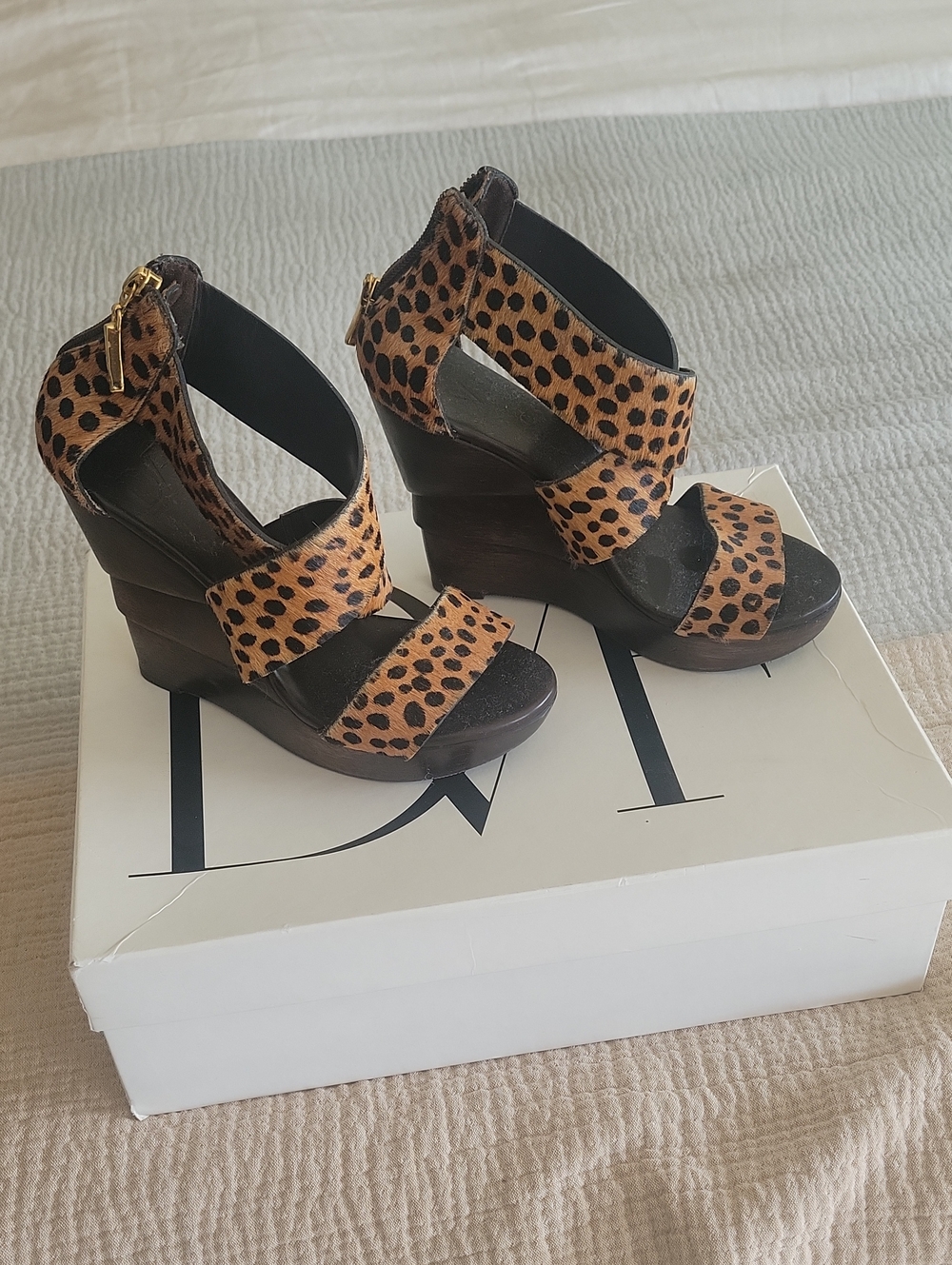 Diane Von Furtenberg Leopard Print Crisscross Wedge Sandals - Brown, Size 6.0